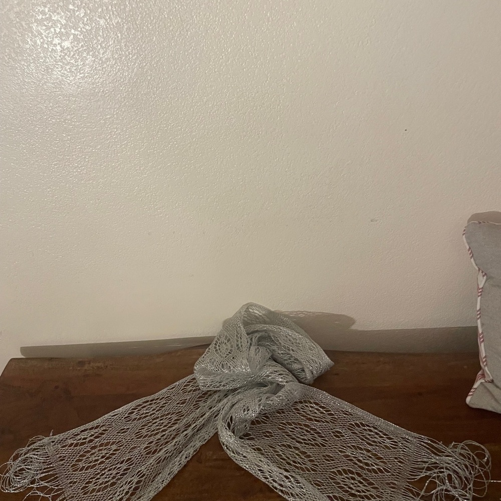 Silver Metallic Mesh Scarf Sheer Fringe Evening Wrap - Picture 4 of 6